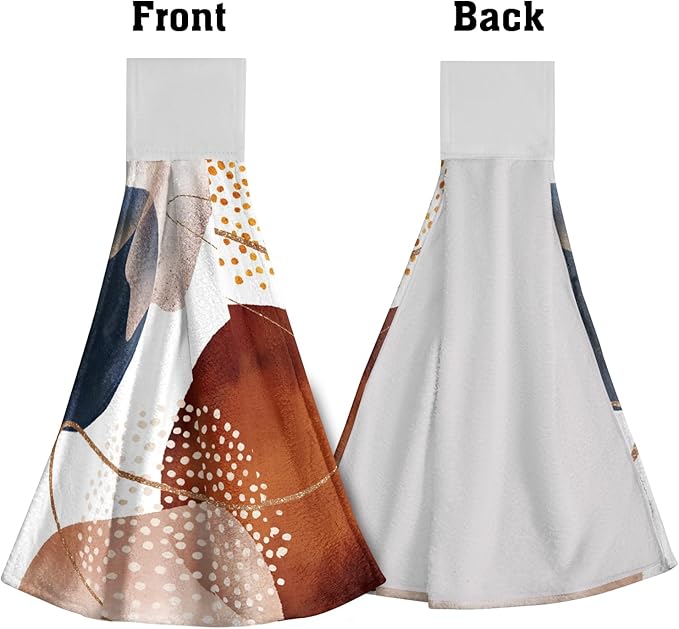 Giwawa Boho Abstract Hanging Kitchen Towels Modern Orange Dishcloths 2PCS Soft Absorbent Fingertip Towel for Bathroom Restroom Home Decor