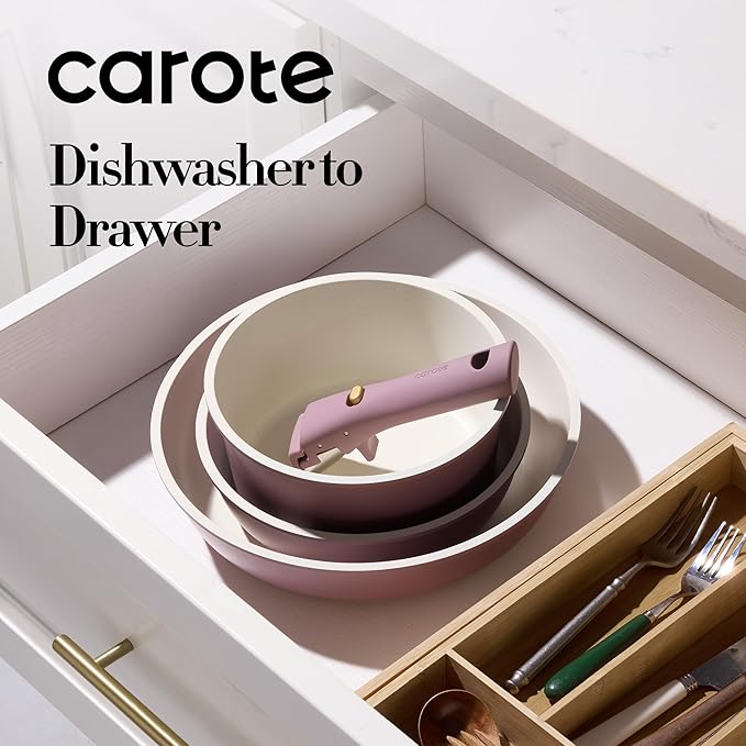 CAROTE 5pcs Pots and Pans Set, Nonstick Cookware Set Detachable Handle,kitchen essentials,RV kitchen pot and pan,Induction Cookware,Oven Safe,PFOA PFOS FREE,Purple