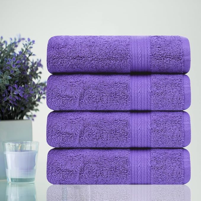 Ample Decor Bath Towel Sets 30 X 54 Inch Soft and Absorbent 100% Cotton 600 GSM Towel - 4pcs Purple
