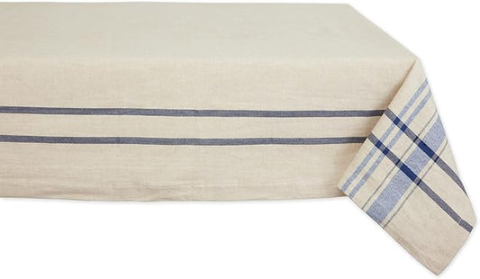 DII French Stripe Dining Table Collection Farmhouse Style Tablecloth, 60x84 Inches, Taupe/Blue
