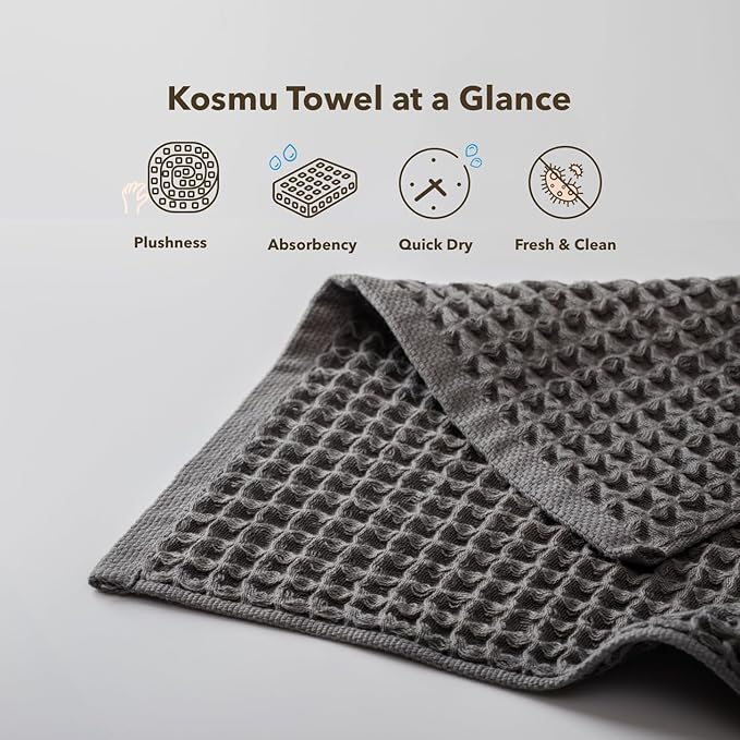 Luxury Organic Japanese Cotton Waffle Bath Towel | Thick, Absorbent, Quick Dry Bathroom Towels for Shower, Sauna, Onsen| Hotel & Spa Quality, Gift-Ready (Smoke Grey, Bath Sheet (2 Pack))