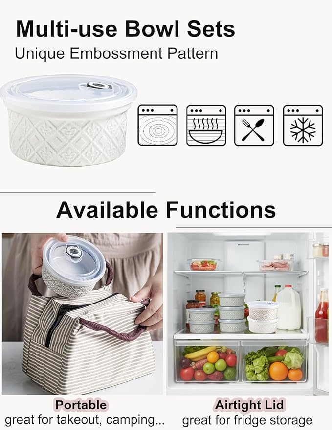 12 oz Ramekin Oven Safe, Creme Brulee Ramekins with Lids, Small White Ceramic Ramekin, Mini Baking Bowls with Cover Set of 4, Ramekins Assorted Sizes