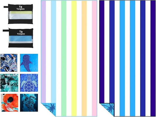 2 Pack Microfiber Lightweight Thin Beach Towel Sand Free Quick Dry Super Absorbent Large Towels for Swimming Pool Yoga Gym Travel Vacation Beach Accessories Essentials Stripes