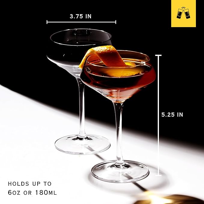 LEMONSODA Hand Blown/Nick And Nora Classic Martini Glasses Manhattan, Cosmopolitan, Espresso Martini, Lemon Drop, Dirty Martini - Inspired by 1930's - 50's Cocktail Culture - 6oz/10oz (Set of 2, 6oz)