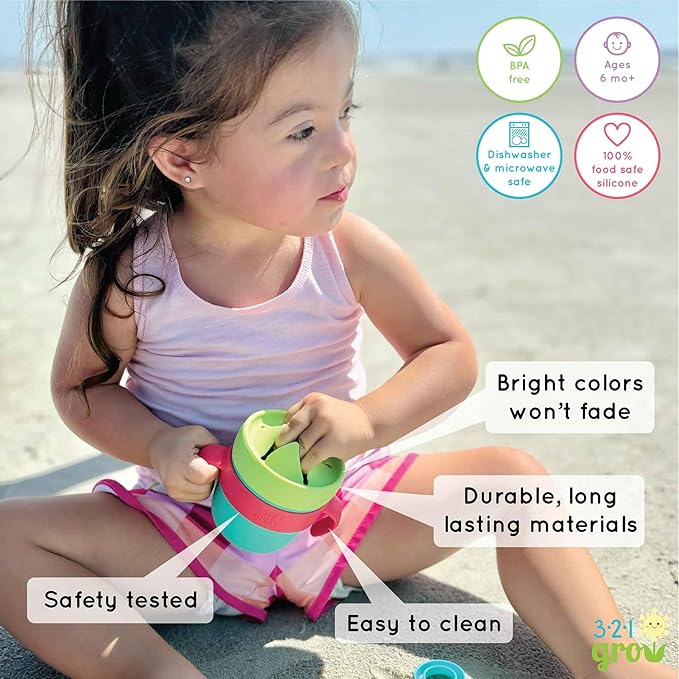 Easy Learn Drink and Snack Set – Baby + Toddler Silicone Learning Cup & Snack Set, Training Cup for Straw and Open Cup Independence – Dishwasher Safe (Watermelon)
