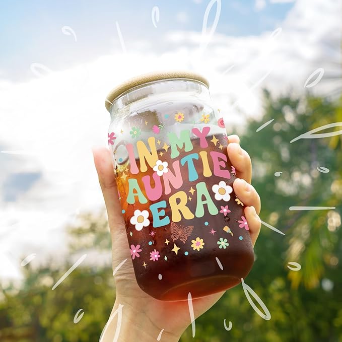 Christmas Day Gifts for Aunt Auntie - Funny Mother’s Day Birthday Gifts from Niece for Auntie New Aunt - 16 Oz Glass Coffee Cup