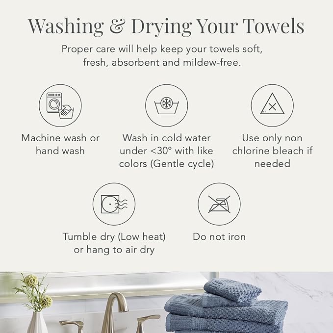 NY Loft 100% Cotton Hand Towels| 6 Pack Hand Towel Set | Absorbent & Quick-Dry Hand Towels 16" x 28" |Textured and Durable Cotton | Trinity Collection (6 Pack Hand Towel, Navy Blue)