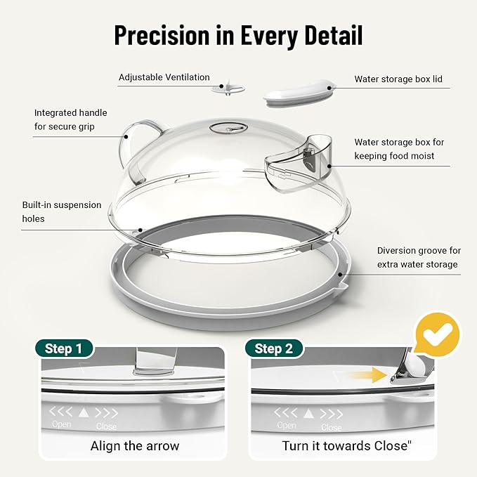Microwave Splatter Cover with Water Steamer, Upgraded Microwave Cover for Food with Handle, Clear Plate Covers, Splatter Guard, Kitchen Essentials Gadgets, House Warming Gifts New Home, 12 Inch
