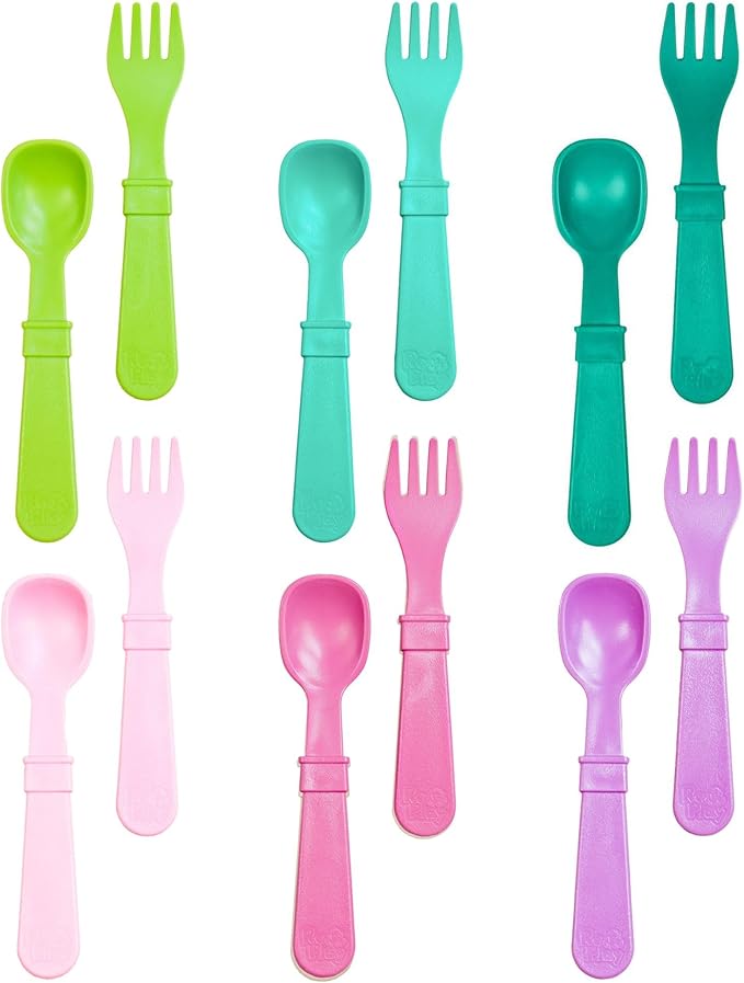 Re-Play Toddler Forks and Spoons Set - 6x6 Utensils Set for Kids - Dishwasher and Microwave Safe - Made in USA - Set of 12-5.8" x 1.2" x 0.2" - Fairytale