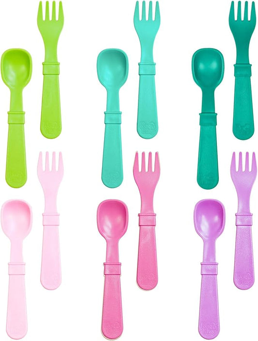 Re-Play Toddler Forks and Spoons Set - 6x6 Utensils Set for Kids - Dishwasher and Microwave Safe - Made in USA - Set of 12-5.8" x 1.2" x 0.2" - Fairytale