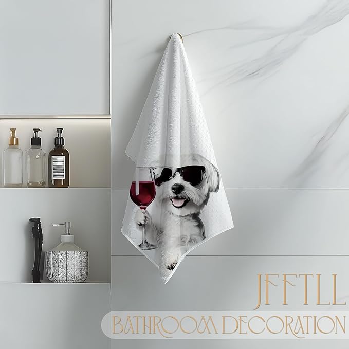 Funny Maltese Dog Kitchen Towels, Maltese Gifts Dish Tea Towels for Home Bar Kitchen, Dog Lovers Gifts, Wine Lover Gifts, Funny Hand Towels for Bathroom, 16x24 Inch