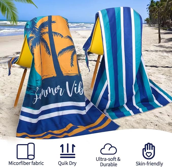 4 Pack Microfiber Beach Towel Fast Drying, Extra Large 71" x 32" Sand Free Beach Towel Super Lightweight Towels for Travel Sports Bath Swimming Pool Camping Picnic Yoga Gym