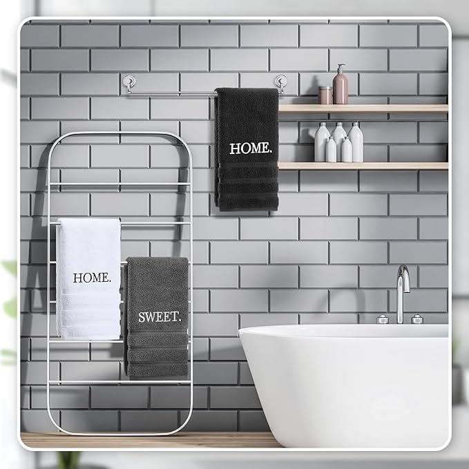 3 Pcs Farmhouse Decorative Hand Towels for Bathroom and Kitchen Rustic Embroidered 100% Cotton Hand Towels Decorative Set for Boho Bathroom Decor (Black,Home Sweet Home)