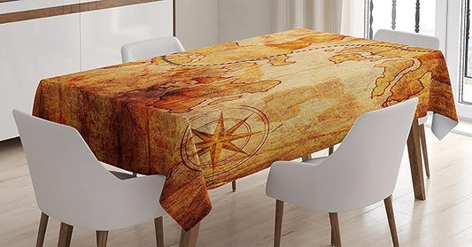 Ambesonne Island Map Tablecloth, Antique Treasure Map X Marks Spot Pot of Gold Hidden Lands History Theme Retro, Rectangular Table Cover for Dining Room Kitchen Decor, 60" X 84", Cream Tan