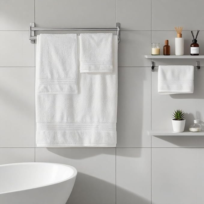 COZYART White Bath Towel Sets, Premium Turkish Cotton Large Towel Set for Bathroom, 650 GSM Luxury Bathroom Sets Pcs with 2 Bath Towels, 2 Hand Towels, 2 Washcloths, Ultra Soft and Water Absorbent