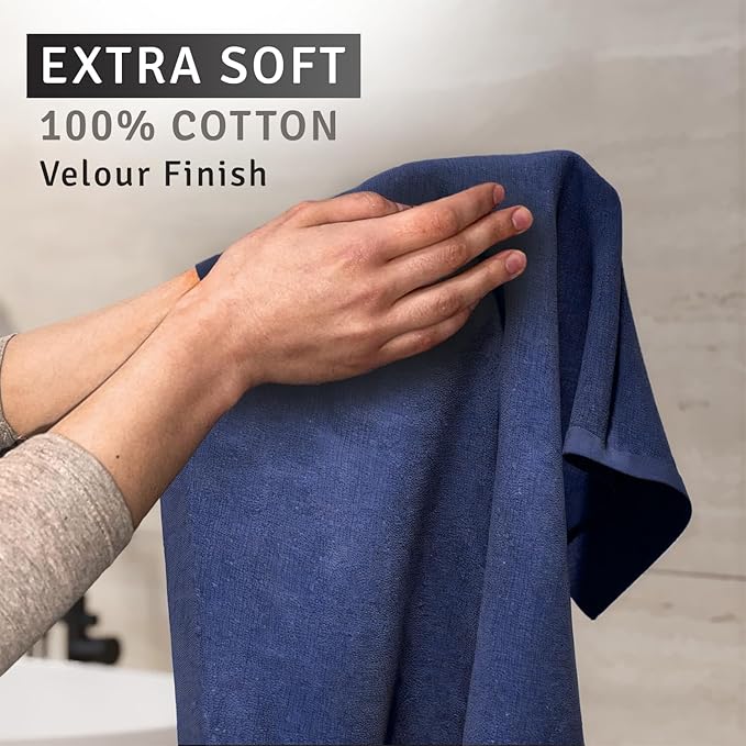 Creative Scents 100% Cotton Blue Velour Fingertip Towels - 4 Pack 11 by 18 Inch – Decorative, Extra Absorbent and Soft Face Towel, Ideal for Bathroom and Powder Room (Navy Blue)