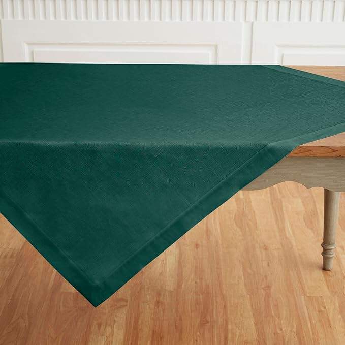 Solino Home Linen Tablecloth 52 x 52 Inch - 100% Pure Linen Rainforest Green Square Tablecloth - Fete, Machine Washable Table Throw for Winter, New Year