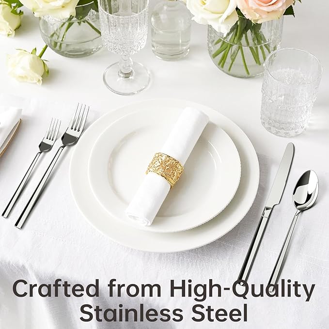 WANGYUANJI 5-Piece Stainless Steel Flatware Set, Mirror-Finish Silverware Place Setting for 1 — Knife, 2 Forks & 2 Spoons, Dishwasher Safe