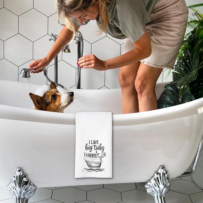 Funny Bathroom Hand Towels, I Like Big Tubs and I Cannot Lie, 16x24 Waffle Weave Hand Towels for Bathroom Decor Guest Bath, Hilarious Gifts for Women Men