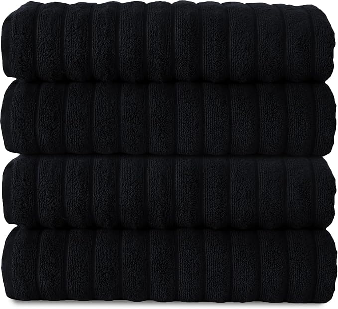 Classic Turkish Towels CTT Premium 4 Pack Bath Towels Set, Made with 100% Turkish Cotton, Spa & Hotel, Quick Drying Towels, Absorbent & Comfy | 27"x54" (Black)