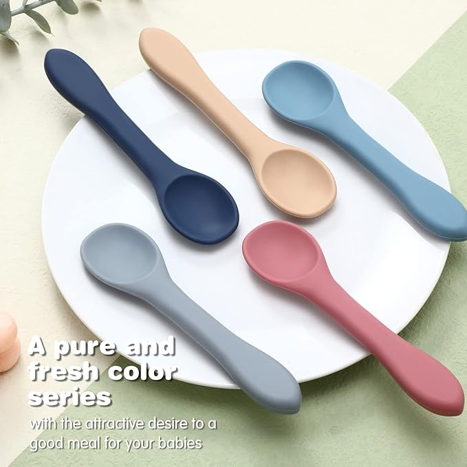 Aedida 5-Piece Silicone Baby Feeding Spoons, Infant Spoon Set Bendable Spoons for Toddlers Soft Tip Baby Training Spoon, First Stage Utensils Feeding Supplies