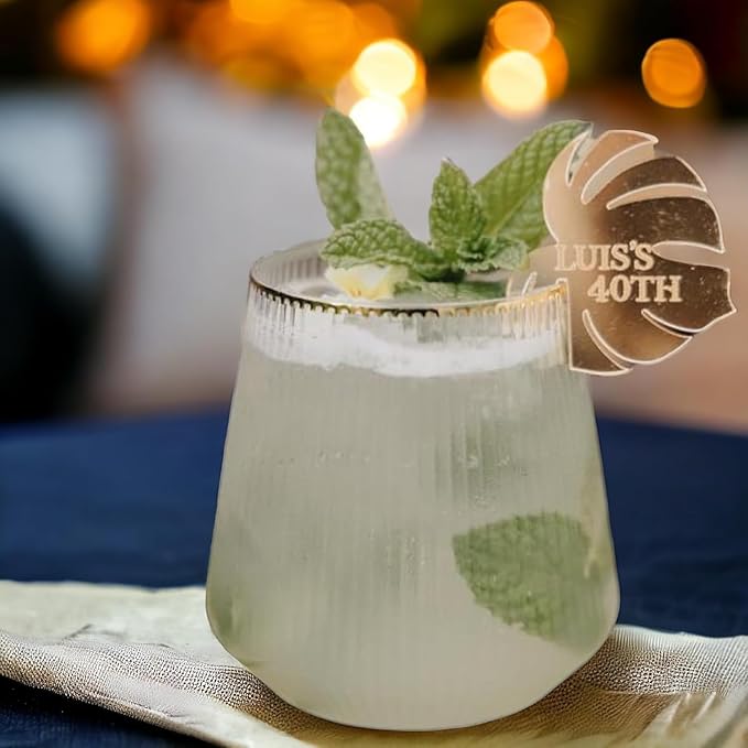 48 Pack Ribbed Origami Ripple Plastic Glasses, 24 9 Ounce Stemless Champagne Flutes & 24 12 Ounce Cups, BPA-Free Disposable Shatterproof Toasting Glasses for Weddings, Bars, and Events (Gold Rim)