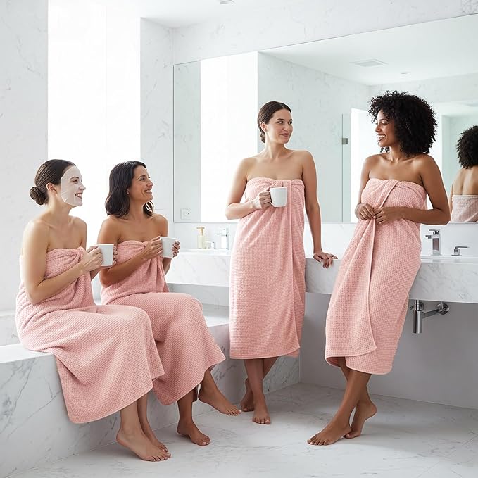 REDKISS 4 Pack Pink Bath Towels, 35 x 70 in Extra Large Coral Fleece Bath Towel Set, Super Soft Highly Absorbent Plush Bathroom Towels for Adults, Quick Dry Towel Set for Spa, Gym, Travel