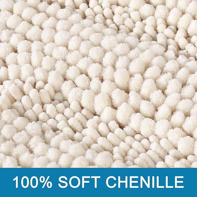 H.VERSAILTEX 2 Piece Bathroom Set - Super Absorbent Chenille Striped Bath Mats, Non Skid, Machine Washable (Ivory, 24 x 36 Plus 20 x 32 - Inches)