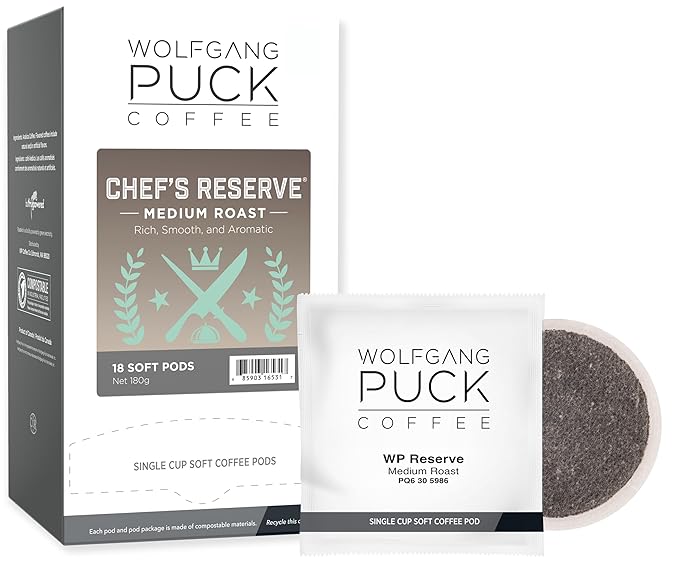 Wolfgang Puck Coffee, Chef's Reserve, Medium Roast, 9.5 Gram Soft Pods, 18-Count (Pack of 3)