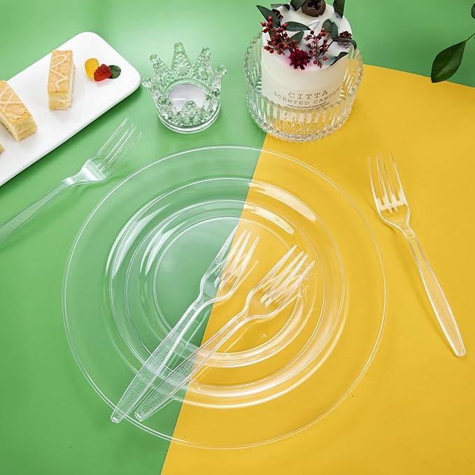 Ciaell 500PCS Clear Plastic Forks - Heavy Duty Plastic Forks - 7inch Heavyweight Disposable Fork - Disposable Clear Fork - Plastic Cutlery for Parties Weddings Restaurant