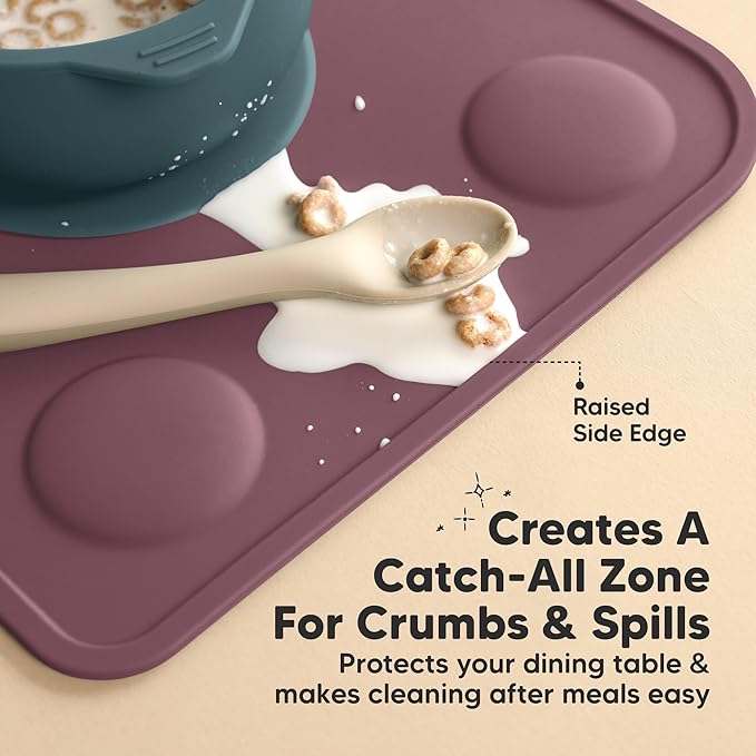KeaBabies 2-Pack Silicone Placemats for Toddlers - 12x9 Non Slip Suction Baby Silicone Placemat for Kids Eating, Easy to Clean, Busy Travel Baby Mat for Dining Table, Food Grade/BPA-Free (Rocky)