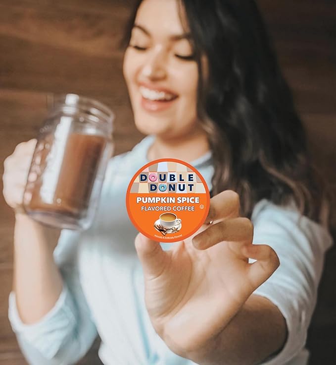 Double Donut Coffee Pumpkin Spice Coffee Pods, Single Serve Coffee for Keurig K Cups Machines, Medium Roast Pumpkin Pods, 80 Count