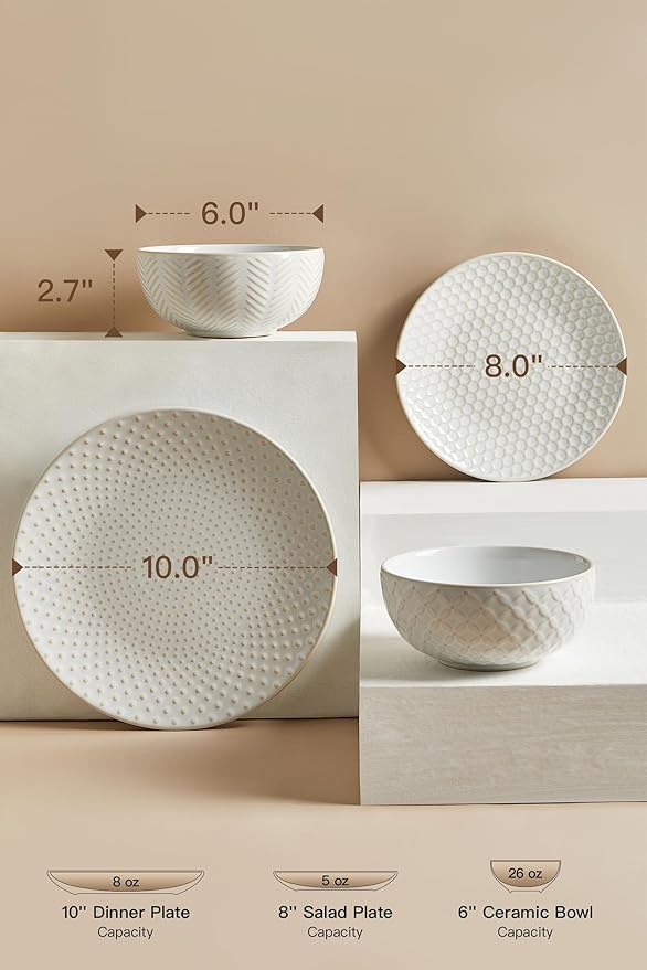 24 Piece Dinnerware Sets for 8, Premium Stoneware Plates and Bowls Sets, Microwave & Dishwasher Safe, Elegant Dishes for Entertaining & Special Occasions – A Stunning Gift for Large Families