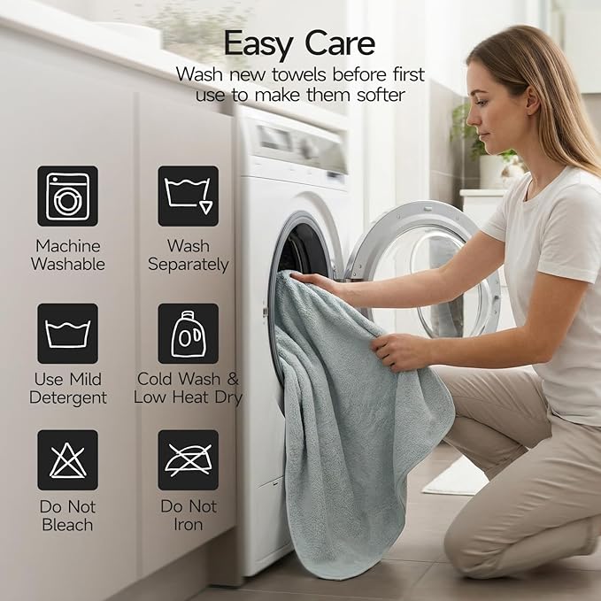 REDKISS 6-Piece Bath Towel Set, Ultra-Plush & Highly Absorbent 100% Cotton Towels for Bathroom, Grey Set Includes 2 Bath Towels, 2 Hand Towels, 2 Washcloths