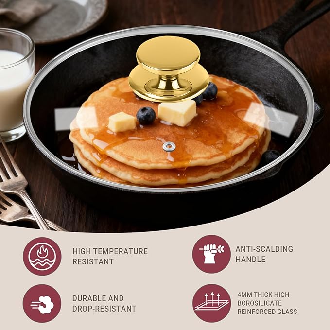 8 Inch Pan Lid for Frying Pan, 4mm Tempered Glass Pot Lid, Compatible with Dishwasher and Ovens