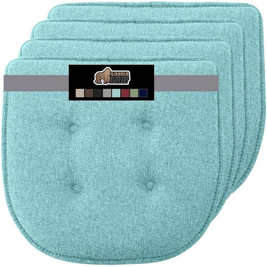 GORILLA GRIP Slip Resistant Tufted Chair Cushions, No Ties Required, Memory Foam Pads for Dining Room Kitchen Table Office Rocking Chairs, Plush Seat Cushion Pad, Home Decor, Set of 4 16x17, Turquoise