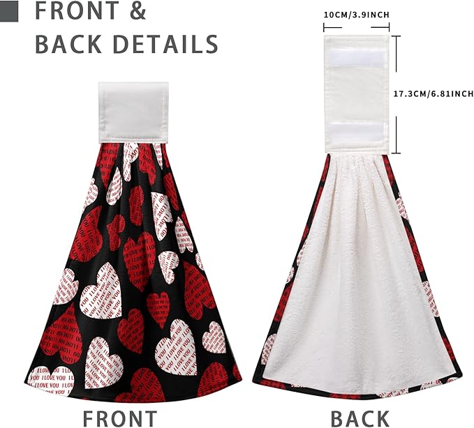 Valentines Day Hand Tie Towel I Love You Heart Hanging Kitchen Towels White Black Valnetine's Love Dish Tea Towels with Hanging Loop Absorbent Practical Bathroom Kitchen Decor