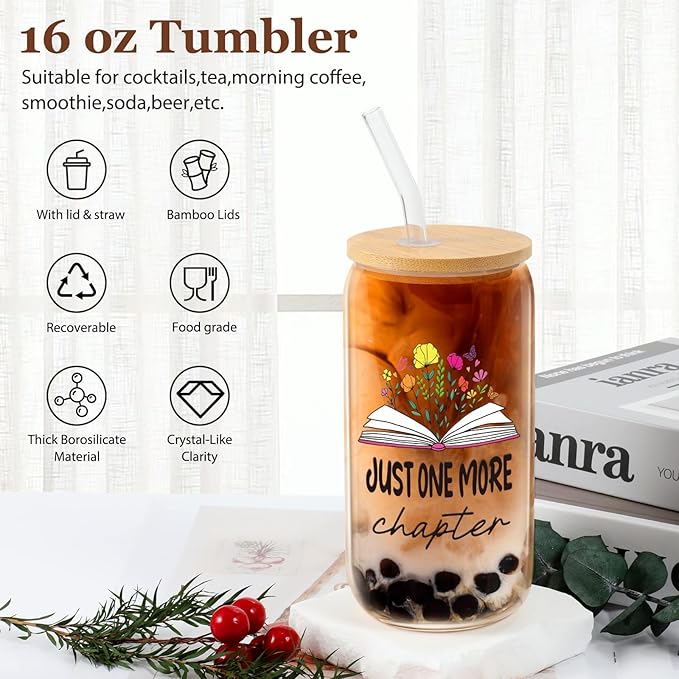 Christmas Gifts For Readers Book Lovers Birthday Gift For Bookworms, Book Club Gifts Nerd Friends Librarian Appreciation 16 Oz Coffee Glass