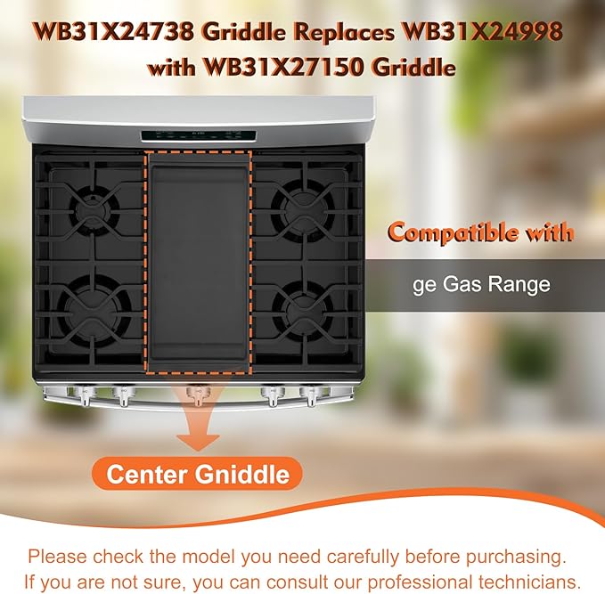 UPGRADED WB31X24738 Griddle Replacement for ge Appliance Gas Range Part,WB31X24998 Cast Iron Griddle Plate,9.5 ×19.5 inch Food Grade Nonstick Griddle