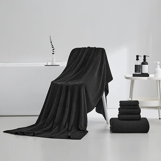 Oversized Bath Towels Extra Large 40x80 Inches Bath Sheets for Adults Super Soft Quick Dry Highly Absobent Microfiber Shower Towels (2 Piece, Black)