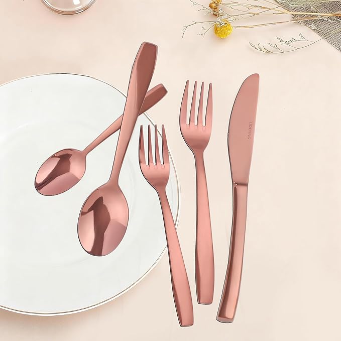 Rosegold 60 Piece Silverware Set,Stainless Steel Flatware Set for 12,18/0 Rust-Proof Cutlery Set with Forks & Spoons,Mirror Polished Dishwasher Safe - Heavy Duty Tableware for Home & Dining
