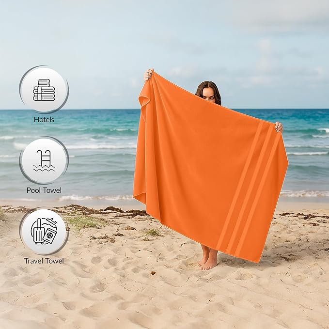 RIVERSIDE Pack of 2 Extra Large Bath Sheets 35 x 70 Inches - 100% Ring Spun Cotton Hotel Quality Oversized Bath Towels - Super Soft, Highly Absorbent & Quicker to Dry - Orange