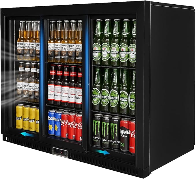 Commercial Back Bar Cooler with 3 Glass Sliding Doors, 11.5 cu.ft Under Counter Beverage Refrigerator, LED Lighting - ETL Beer and Wine Cooler for Bar, Restaurant, Garage, Office, Home