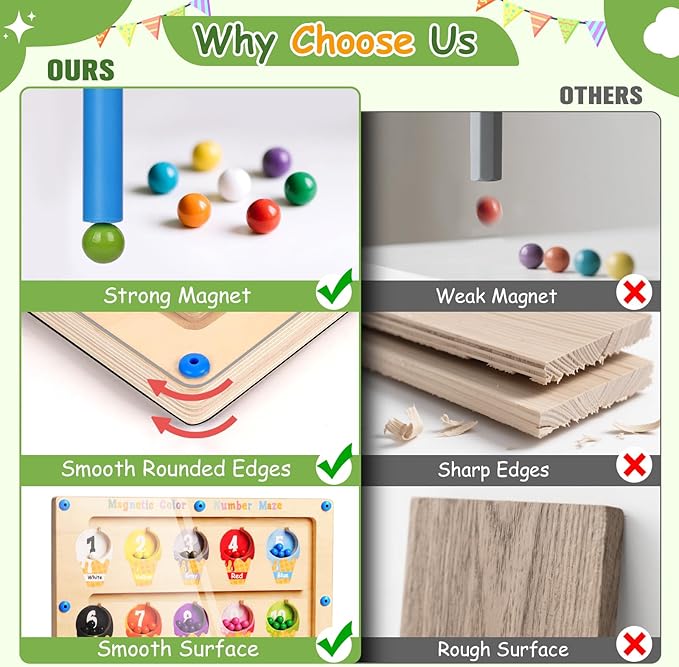 2 in 1 Magnetic Color and Number Maze, ABC Alphabet Puzzles Board Magnet Ice Cream Toys, Montessori Educational Magnet Puzzle, Preschool Learning Counting Toys for 2 3 4 5 Christmas Birthday Gifts