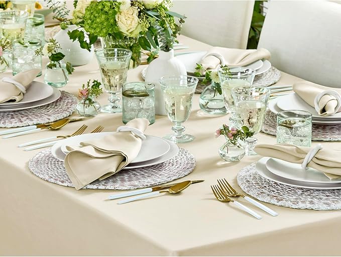 Solino Home Linen Tablecloth 52 x 52 Inch - 100% Pure Linen Birch Square Tablecloth - Fete, Machine Washable Table Throw