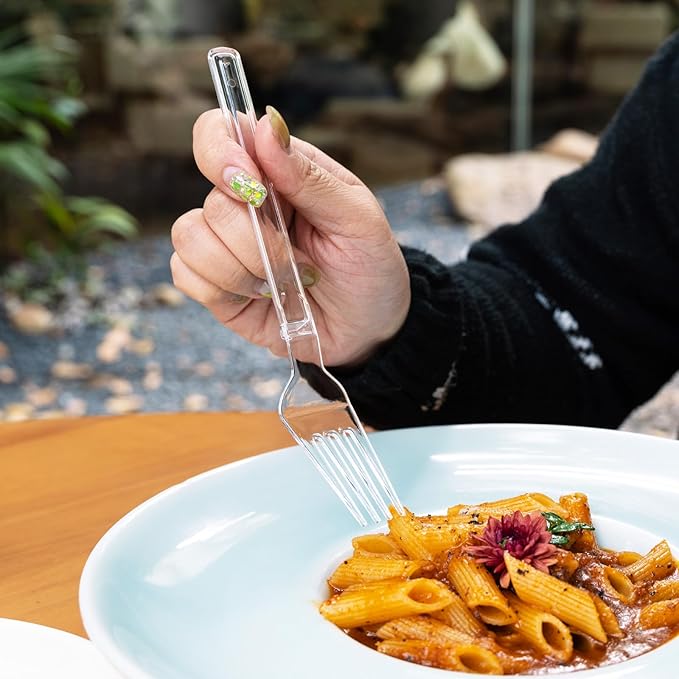 Plastic Forks Heavy Duty, Disposable Clear Silverware Full Size 7.5", Pack of 85