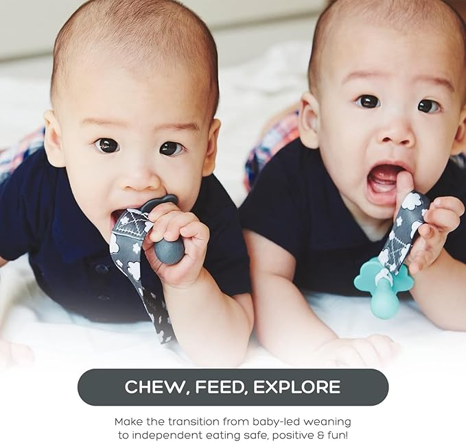 Grabease Baby Spoon - Silicone Feeding Spoons 2-Pack Gray - Soft Utensils for Babies & Toddlers - Dishwasher-Safe, Easy-Grip