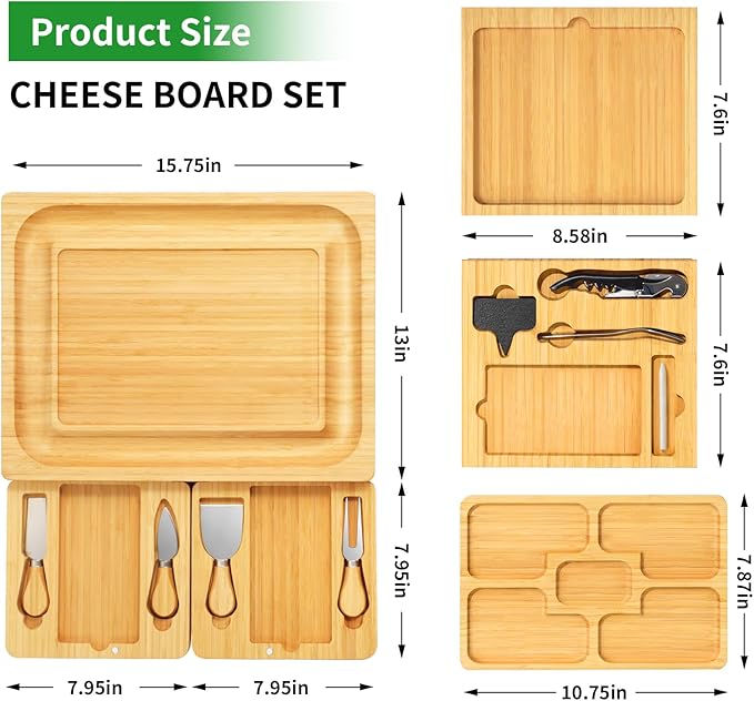 Large Charcuterie Boards Gift Set - Cheese Board and Knife Set with Extra Cheese Platter, Bamboo Charcuterie Board Cheeseboard Cheese Plate for House Warming Gifts New Home, Wedding Gifts