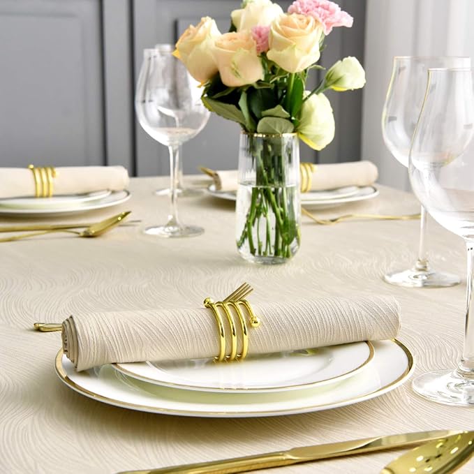 maxmill Jacquard Cloth Napkin 20 x 20 Inch Swirl Pattern Solid Washable Polyester Dinner Napkins Set of 4 Pieces with Hemmed Edges for Family Holiday Dinners Weddings Parties and Banquets Beige