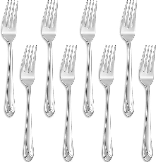 KEAWELL Premium Astra 8-Piece 8.3 inch Dinner Fork Set – 18/10 Stainless Steel Mirror-Finished Silverware with Diamond-Faceted Handles, Comfortable Grip and Dishwasher Safe (8, Dinner Forks)